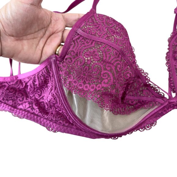 Adore Me Women Sexy Purple Lace Sheer Underwire Bra Size 38DDD Strappy Unlined - Picture 9 of 10